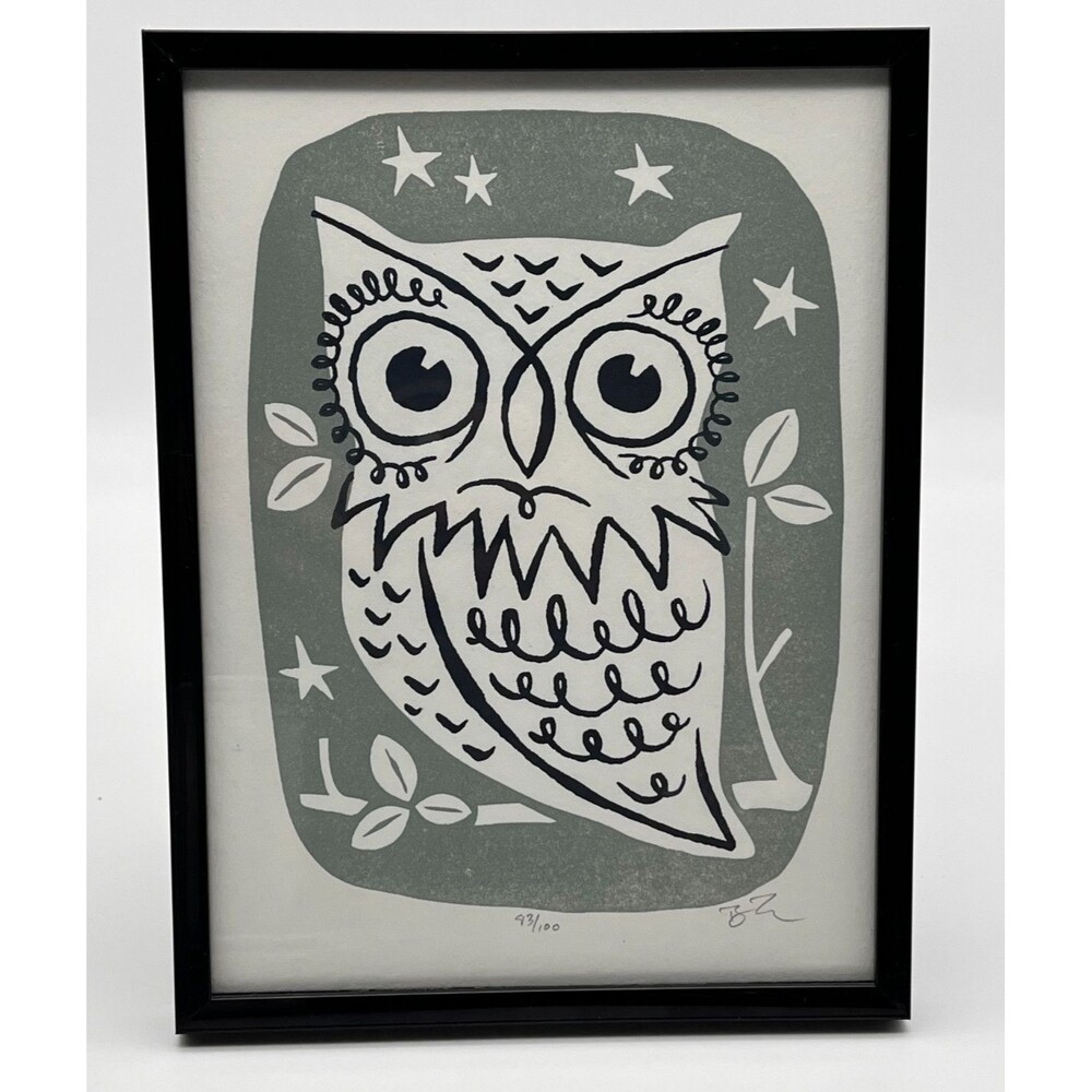 Cricket Press Owl Letterpress Print 93/100 Signed Brian Turner 8x6 Framed KY